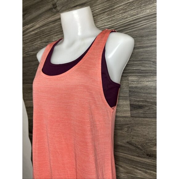 Champion Womens MediumWorkout Tank shirt w athletic bra Burgundy & orange stripe - Picture 3 of 5